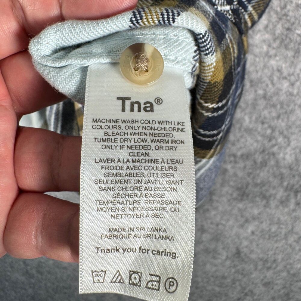 Tna Shirt Womens Size XS White Blue Long Sleeve Organic Cotton Flannel Aritzia - Picture 10 of 11